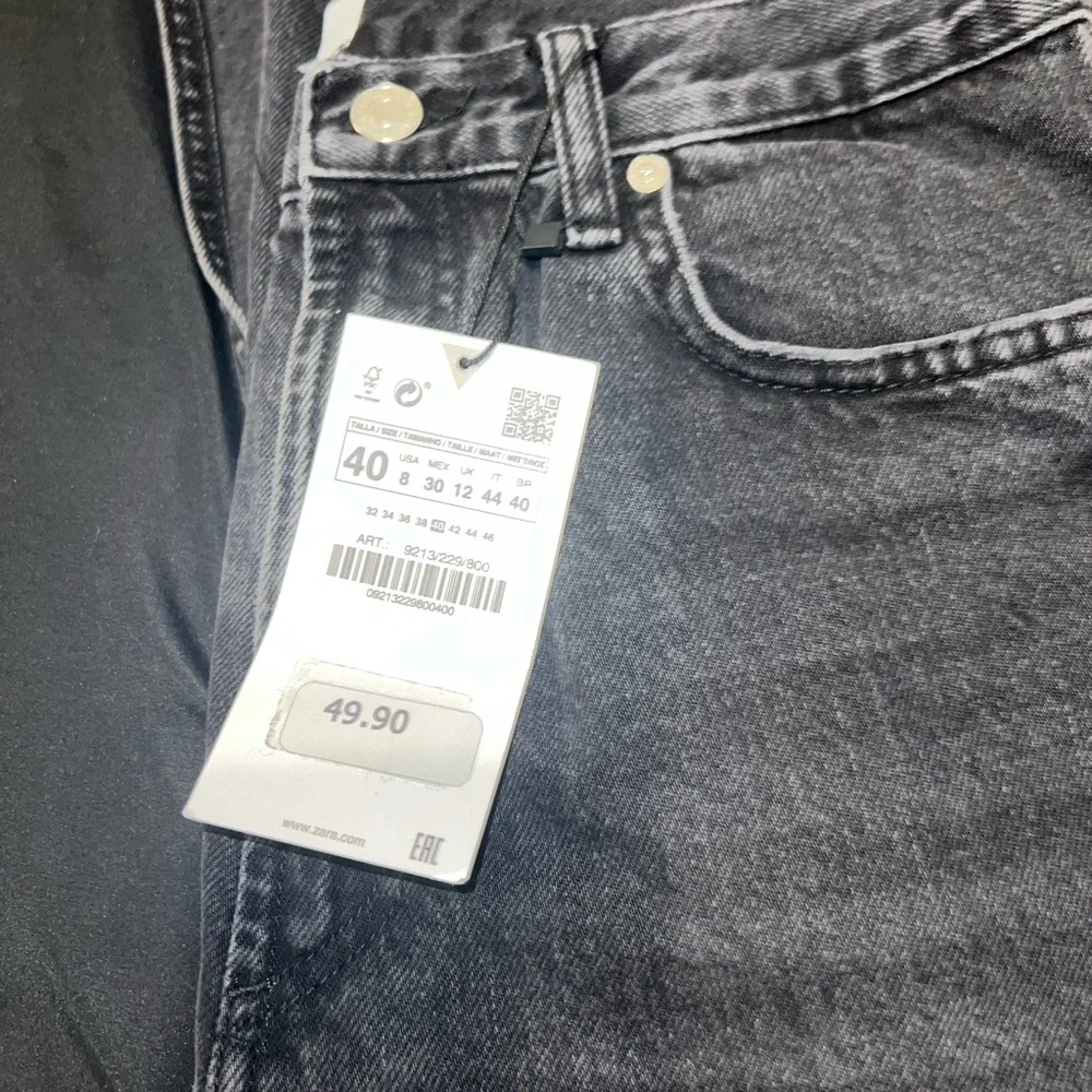 Zara Split Wide Leg TRF Black Jeans | Straight Loose, High Rise, Full Length - Picture 5 of 7